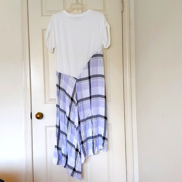 NWOT. Zara Short Sleeve Loose Fit Maxi Dress with multi color plaid bottom. - Picture 5 of 5